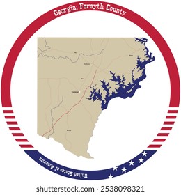 Karte von Forsyth County in Georgia, USA, im Kreis angeordnet.