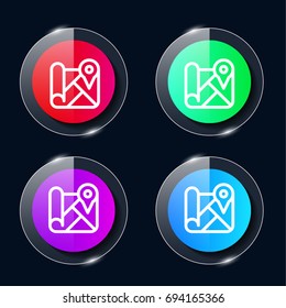 Map four color glass button ui ux icon. Glossy app icon logo vector