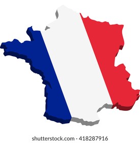 A map of France 3D with flag on white background