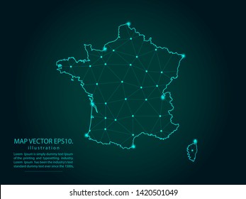 Map of france - Abstract mash line and point scales on dark gradient background. Wire Frame 3D mesh polygonal network line, design sphere, dot and structure. Vector illustration eps 10.