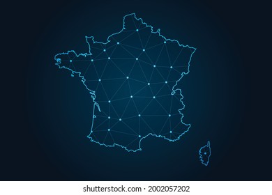 Map of france , Abstract mash line and point scales on dark background for your web site design map logo, app, ui,Travel. Vector illustration eps 10.