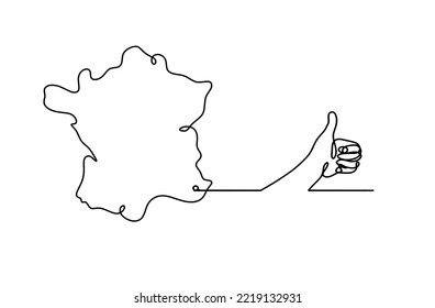 Map Of France, Algeria With Hand As Line Drawing On White Background. Vector