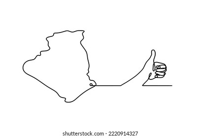 Map Of France, Algeria With Hand As Line Drawing On White Background. Vector