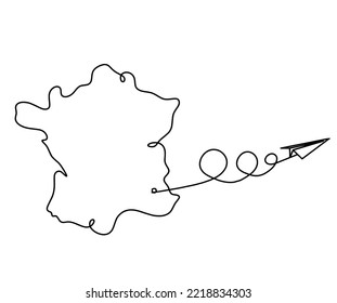 Map Of France, Algeria With Paper Plane Light Bulb As Line Drawing On White Background. Vector