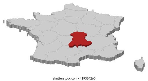 Map - France, Auvergne - 3D-Illustration