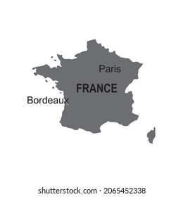 Mapa de Francia gris en blanco. Ilustración vectorial plana