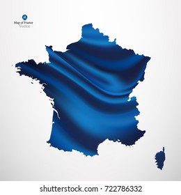 Map of France with blue fabric draping background in vector.