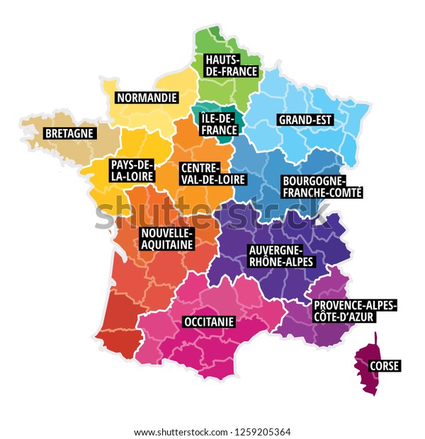 Map\
of France divided into 13 administrative\
metropolitan