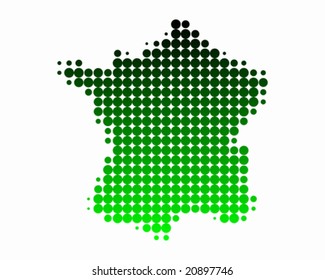 Map of France in dots with green gradient
