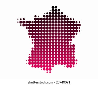 Map of France in dots with purple gradient