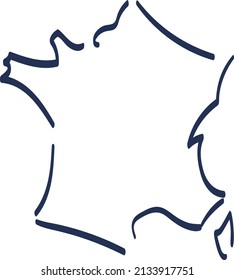 Map of France drawn in a stylized and graphic way in the manner of a sketch or sketch. White background