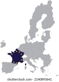 Map of France with European union flag within the gray map of European Union countries