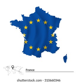 Map of France with European Union flag - vector illustration