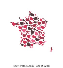 map of france filled with hearts of different sizes and colors