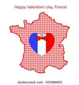 Map of France with flags and hearts - gift for Valentine s day. Vector illustration