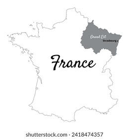 Map of France with the Grand Est region and the city of Strasbourg for exploring the region and traveling
