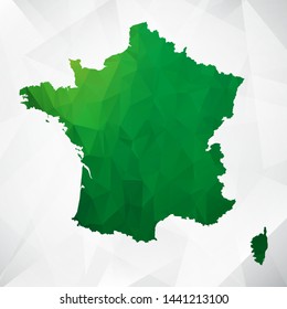 Map of France - Green Geometric Rumpled Triangular , Polygonal Design For Your . Vector illustration eps 10.