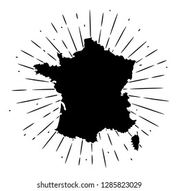 Map of France. Hand drawn vector illustration with a map of the France and divergent rays. Used for poster, banner, web, t-shirt print, bag print, badges, flyer, logo design and more. 
