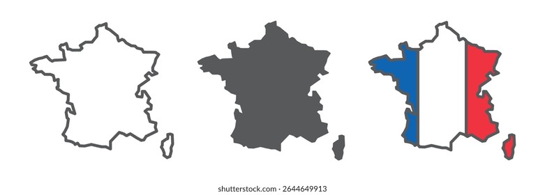Map of France icon collection, country and geography, France map sign vector set graphics, editable stroke linear icon, eps 10