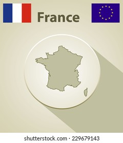 Map of France Including: flag of France And European Union.