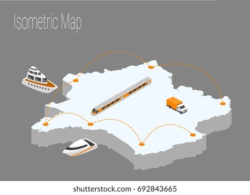 Map France isometric concept. 3d flat illustration of Map France.