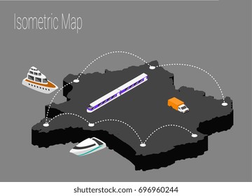 Map France isometric concept. 3d flat illustration of Map France.