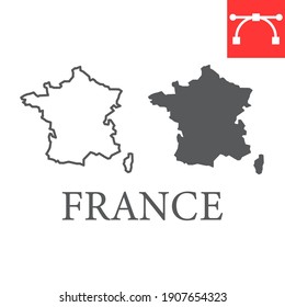 Map of France line and glyph icon, country and geography, france map sign vector graphics, editable stroke linear icon, eps 10