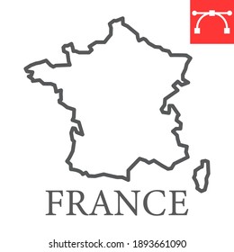 Map Of France Line Icon, Country And Geography, France Map Sign Vector Graphics, Editable Stroke Linear Icon, Eps 10