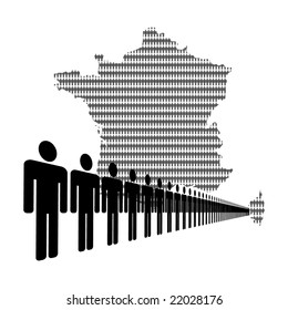 Map of France made of people with line of men
