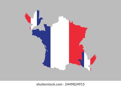 Map of the France with the national flag of France, France flag vector graphic, France country flag is a symbol of freedom, vector illustration
