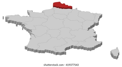 Map - France, Nord-Pas-de-Calais - 3D-Illustration