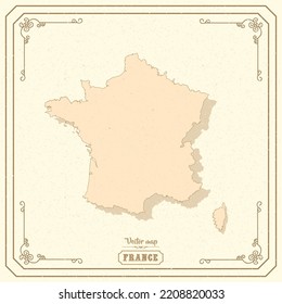 Map of France in the old style, brown graphics in retro fantasy style