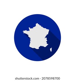 Map of France on blue circle with long shadow