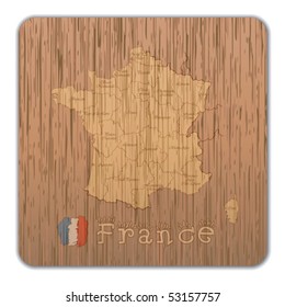 map of france on timber, vector illustration