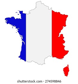 Map of France painted in national colors