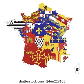 Map of France with its provincial flags. Vector illustration