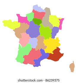 Map of France with regions and counties. Vector illustration.