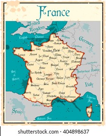 Map of France - retro style