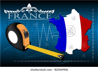 Map of France with ruler, vector.