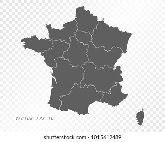 Map of France , vector illustration on transparent background. Items are placed on separate layers and editable.