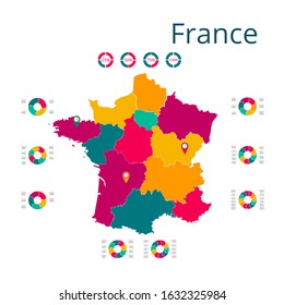 Map of the France. Vector image of a global map in the form of regions in France. Easy to edit