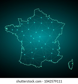 map of France. Wire frame 3D mesh polygonal network line, design sphere, dot and structure. Vector illustration eps 10.