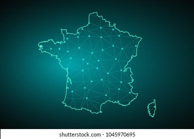 map of France. Wire frame 3D mesh polygonal network line, design sphere, dot and structure. Vector illustration eps 10.