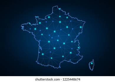 map of France. Wire frame 3D mesh polygonal network line, design sphere, dot and structure. Vector illustration eps 10.