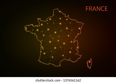 map of France. Wire frame 3D mesh polygonal network line, design sphere, dot and structure. Vector illustration eps 10. - Vector - Vector