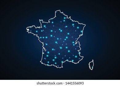 map of France. Wire frame 3D mesh polygonal network line, design sphere, dot and structure. Vector illustration eps 10. - Vector