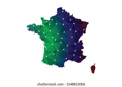 map of France. Wire frame 3D mesh polygonal network line, design sphere, dot and structure. communications map of france. Vector illustration eps 10.