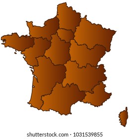 Map of France2016 - Map of the city and each border separately. Brown Gold eps Vector Illustration 10