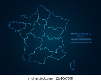 Map of france,Abstract mash line and point scales on dark background for your web site design map logo, app, ui,Travel. Vector illustration eps 10.