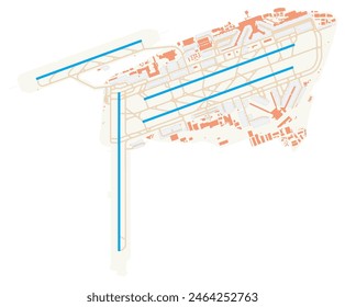 Mapa del Aeropuerto de Frankfurt (Alemania). Código IATA: FRA. Diagrama del aeropuerto con pistas de aterrizaje, pistas de rodaje, delantales, zonas de aparcamiento y edificios. Datos del mapa de OpenStreetMap.